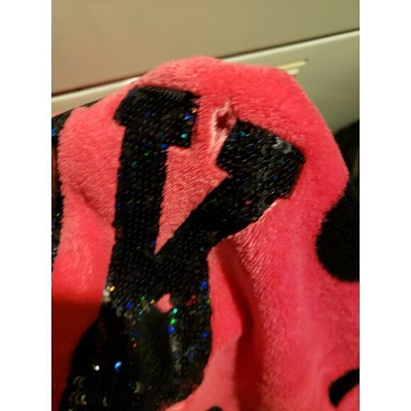 Pink Victoria's Secret Womens Pink Plush Robe Black Polka Dots XS/S - Picture 7 of 8